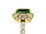 Yellow gold Emerald Cut Peridot Scalloped Halo Engagement Ring with Round Shared Prong Band_29