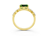 Yellow gold Emerald Cut Peridot Scattered Round Accent Ring with Prong Setting_15