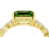 Yellow gold Emerald Cut Peridot Scattered Round Accent Ring with Prong Setting_16