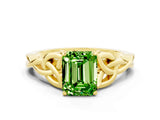 Yellow gold Emerald Cut Peridot Solitaire Celtic Knot Ring with Four-Prong Setting_12
