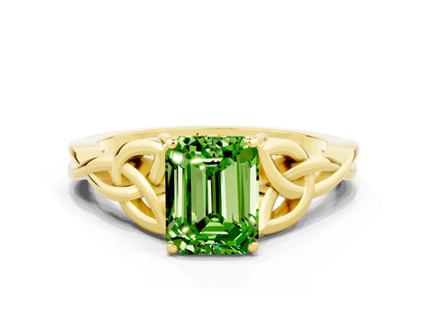 Yellow gold Emerald Cut Peridot Solitaire Celtic Knot Ring with Four-Prong Setting_12