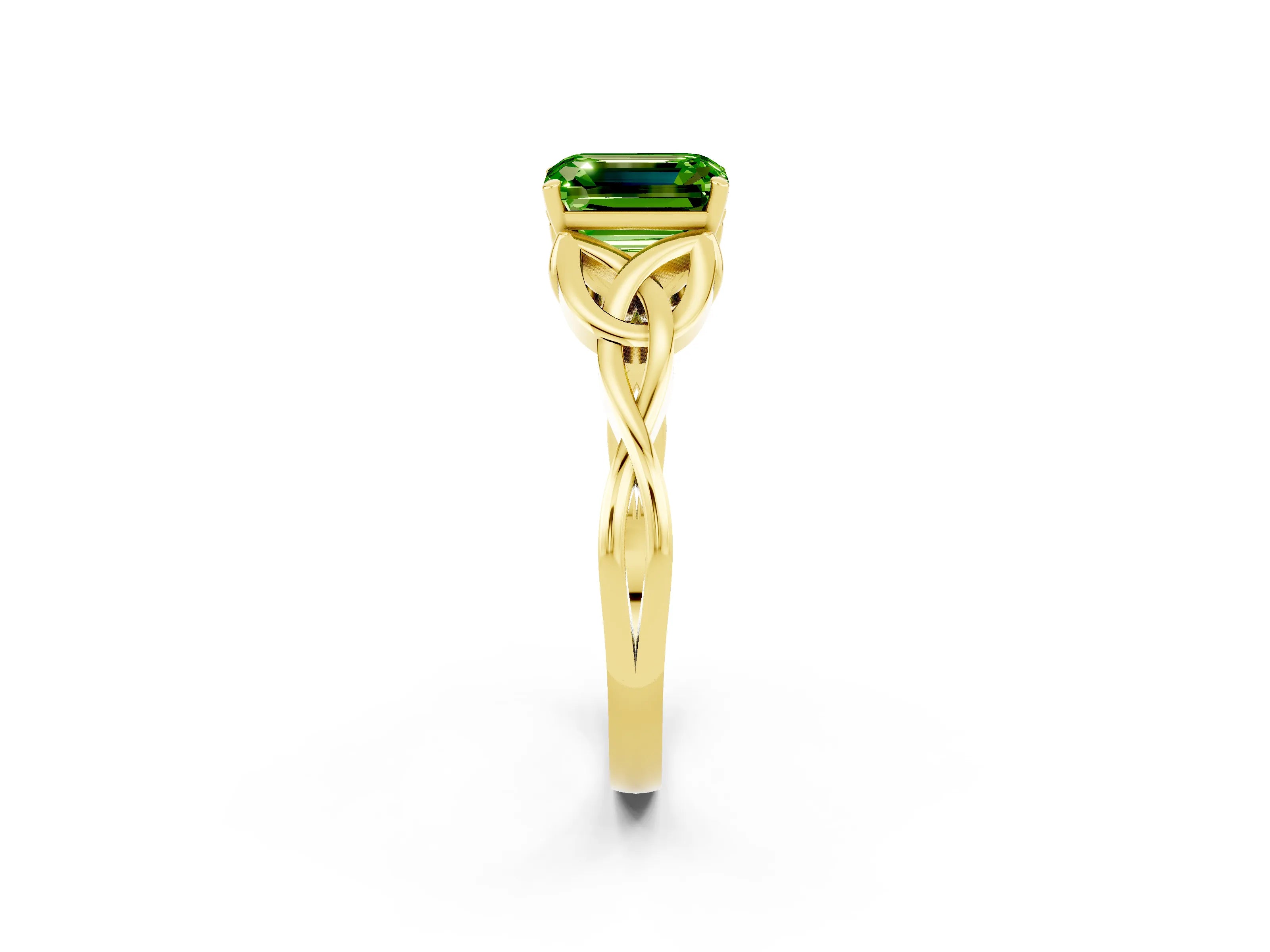 Yellow gold Emerald Cut Peridot Solitaire Celtic Knot Ring with Four-Prong Setting_14