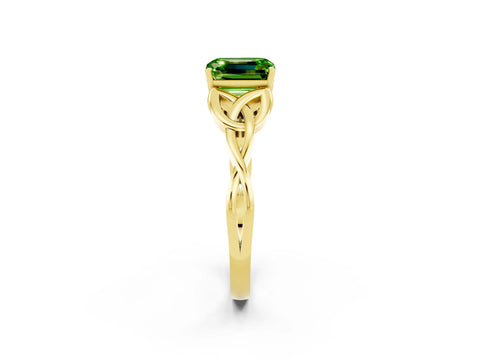 Yellow gold Emerald Cut Peridot Solitaire Celtic Knot Ring with Four-Prong Setting_14