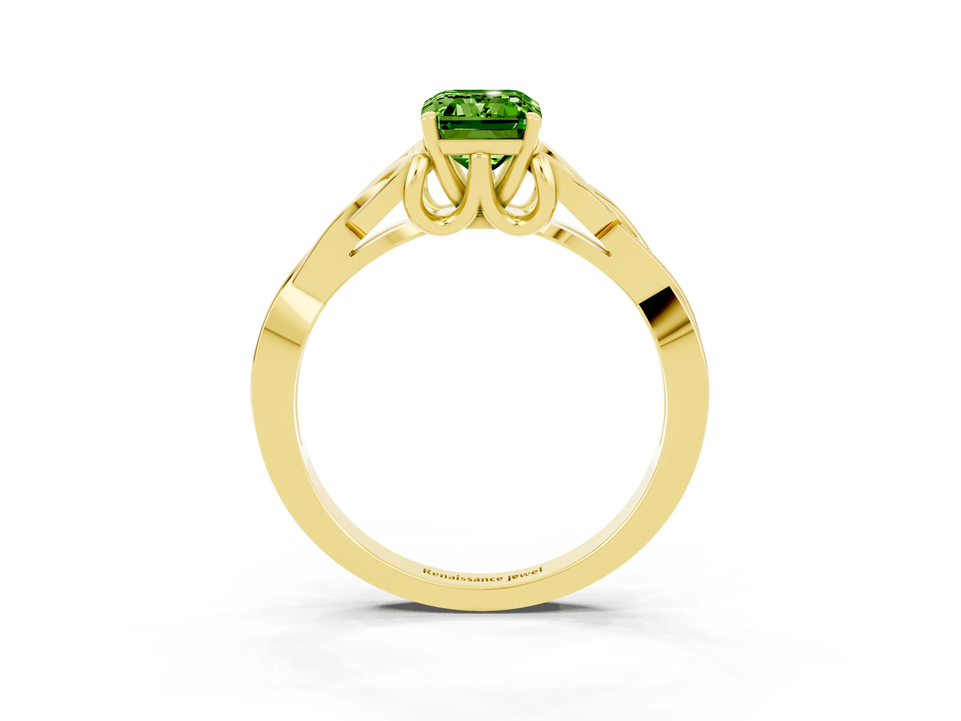 Yellow gold Emerald Cut Peridot Solitaire Celtic Knot Ring with Four-Prong Setting_15