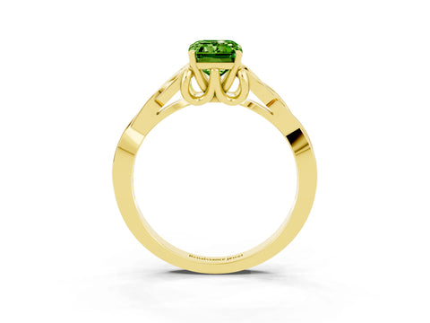 Yellow gold Emerald Cut Peridot Solitaire Celtic Knot Ring with Four-Prong Setting_15