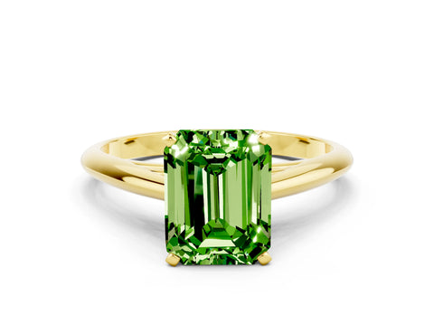 Yellow gold Emerald Cut Peridot Solitaire Engagement Ring with Cathedral Setting and Four-Prong Mount_12