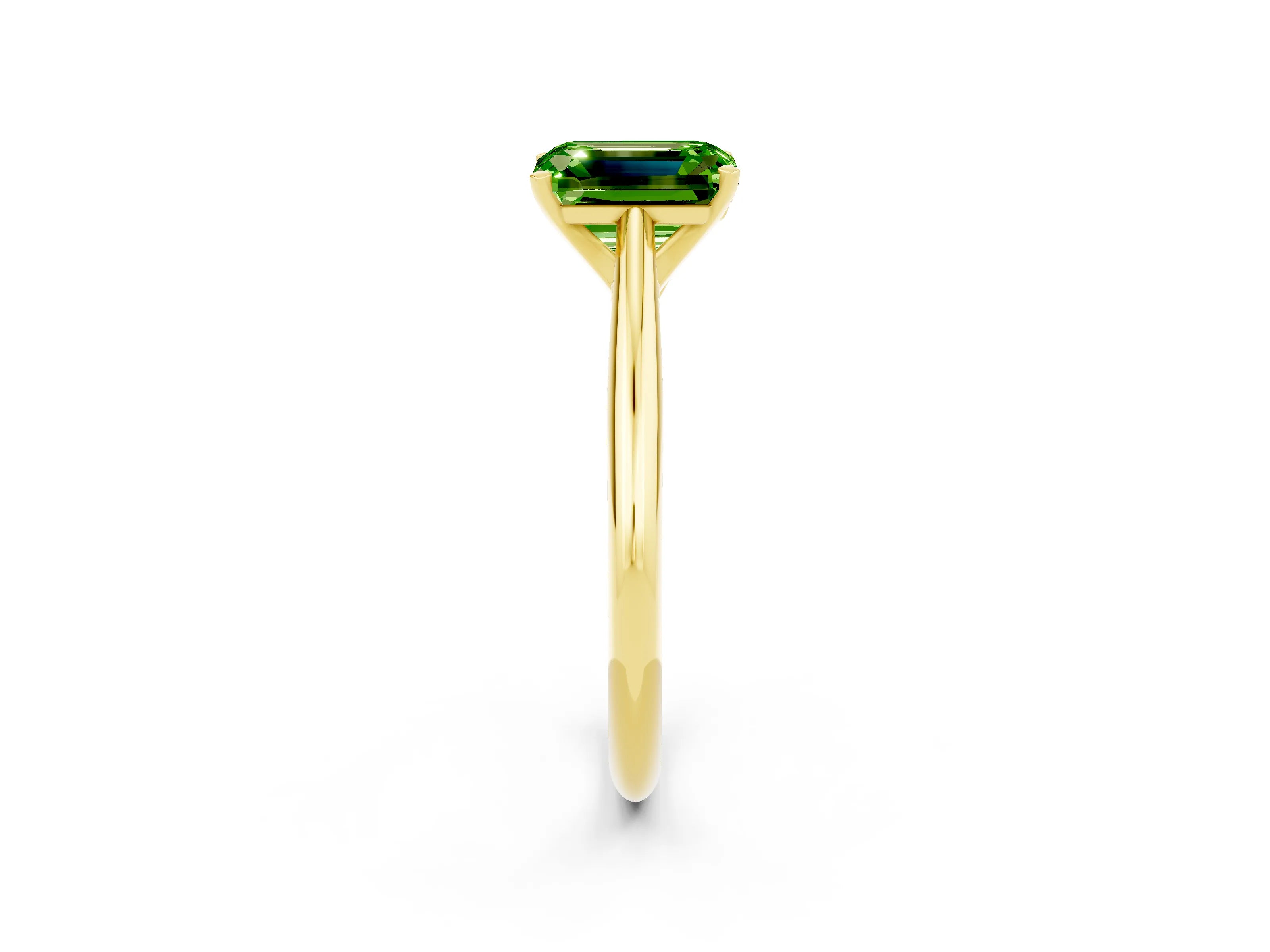 Yellow gold Emerald Cut Peridot Solitaire Engagement Ring with Cathedral Setting and Four-Prong Mount_14