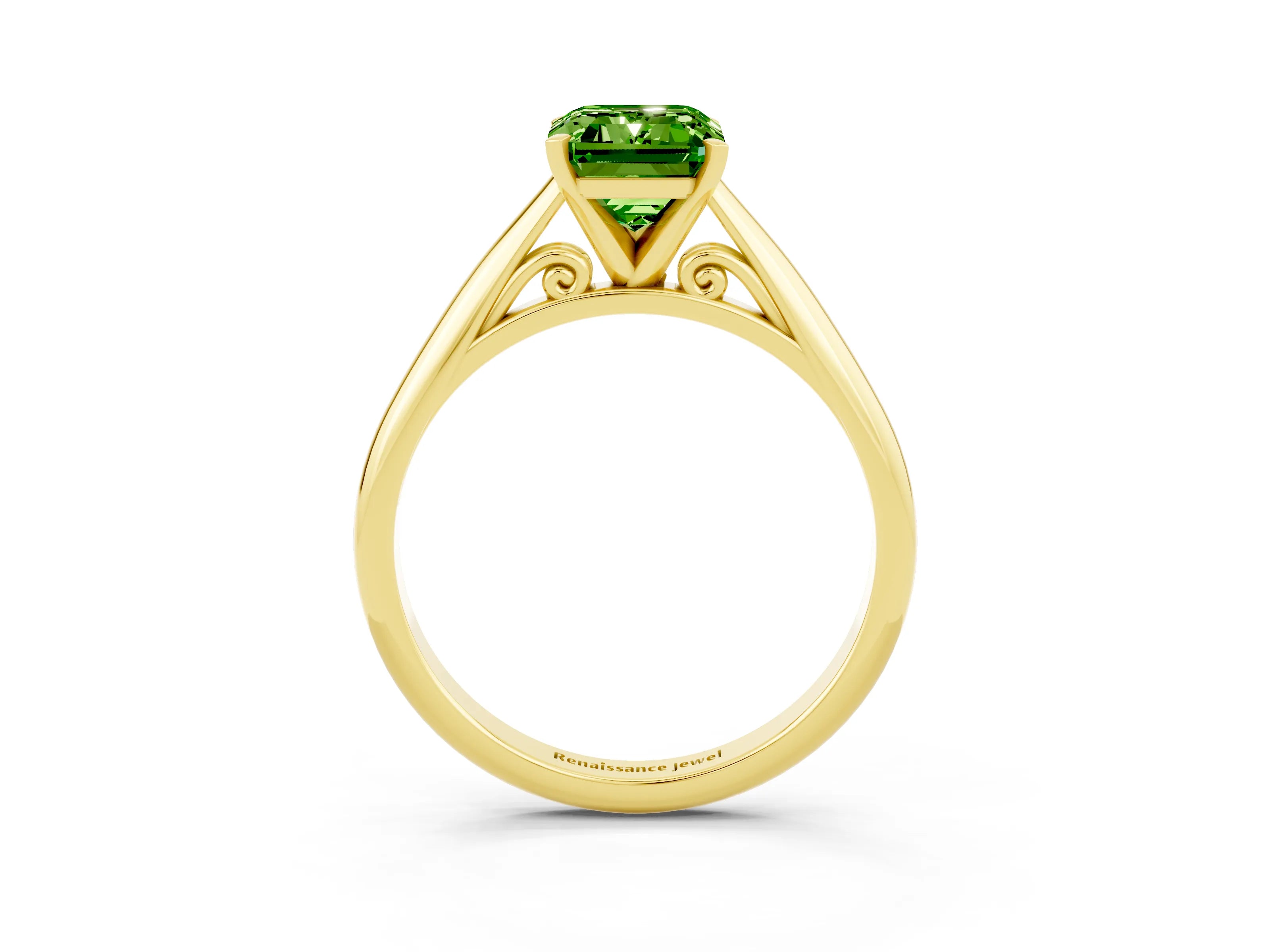 Yellow gold Emerald Cut Peridot Solitaire Engagement Ring with Cathedral Setting and Four-Prong Mount_15
