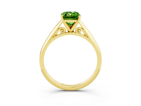 Yellow gold Emerald Cut Peridot Solitaire Engagement Ring with Cathedral Setting and Four-Prong Mount_15