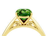 Yellow gold Emerald Cut Peridot Solitaire Engagement Ring with Cathedral Setting and Four-Prong Mount_70