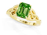 Yellow gold Emerald Cut Peridot Solitaire Engagement Ring with Celtic Knot Band and Four-Prong Setting_1