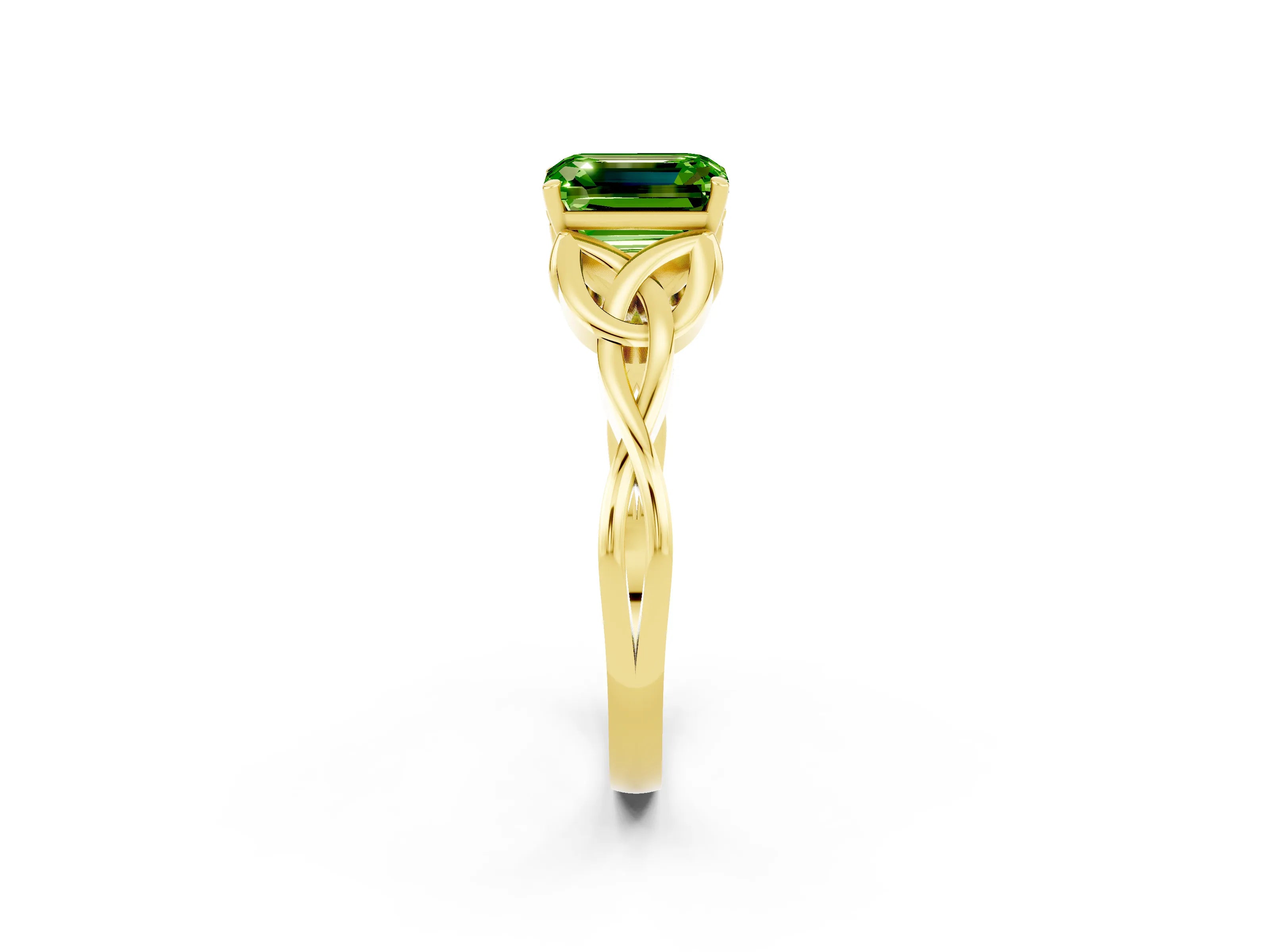 Yellow gold Emerald Cut Peridot Solitaire Engagement Ring with Celtic Knot Band and Four-Prong Setting_2