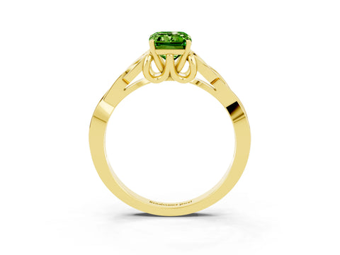 Yellow gold Emerald Cut Peridot Solitaire Engagement Ring with Celtic Knot Band and Four-Prong Setting_3