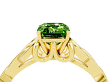 Yellow gold Emerald Cut Peridot Solitaire Engagement Ring with Celtic Knot Band and Four-Prong Setting_4