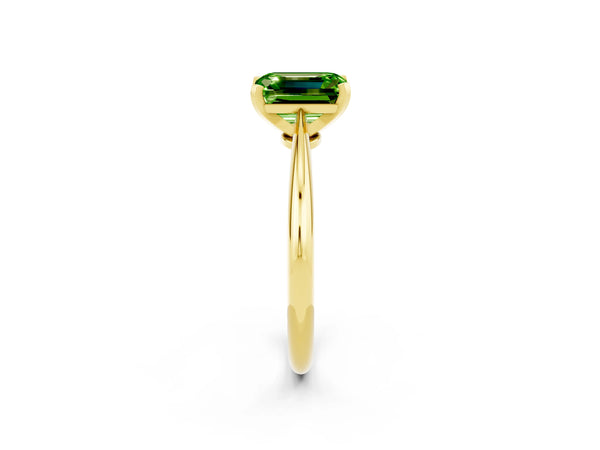 Yellow gold Emerald Cut Peridot Solitaire Engagement Ring with Classic Band and Four-Prong Setting
