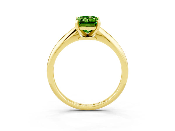 Yellow gold Emerald Cut Peridot Solitaire Engagement Ring with Classic Band and Four-Prong Setting