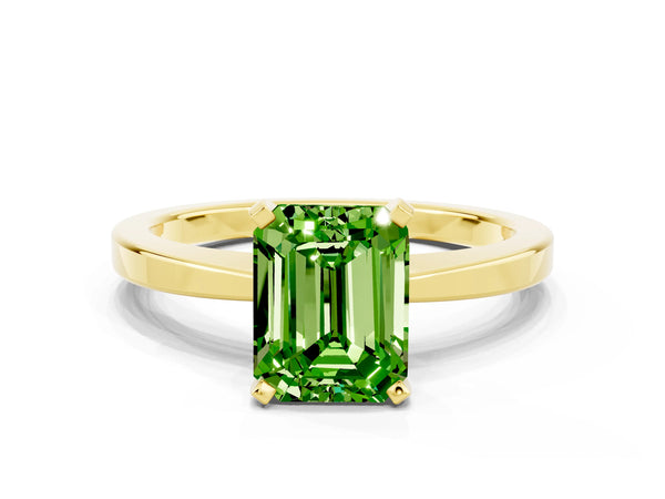 Yellow gold Emerald Cut Peridot Solitaire Engagement Ring with Classic Band and Four-Prong Setting