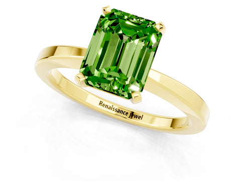 Yellow gold Emerald Cut Peridot Solitaire Engagement Ring with Classic Band and Four-Prong Setting_25