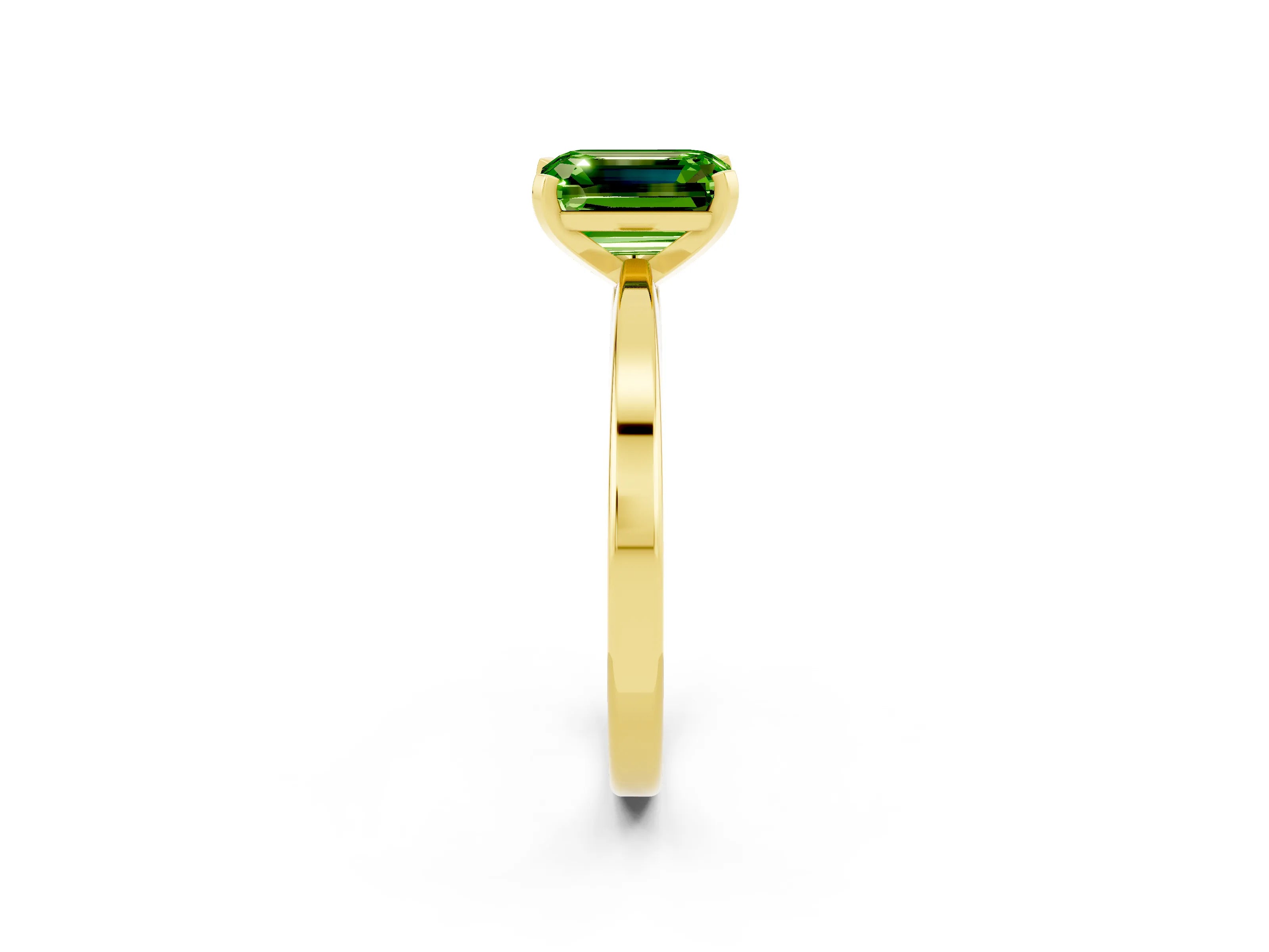 Yellow gold Emerald Cut Peridot Solitaire Engagement Ring with Classic Band and Four-Prong Setting_26
