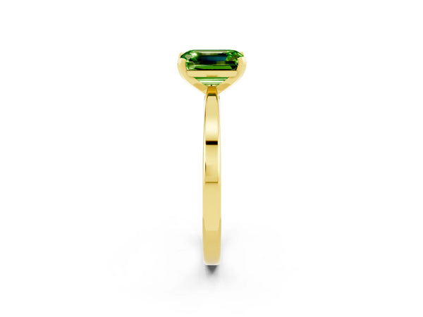 Yellow gold Emerald Cut Peridot Solitaire Engagement Ring with Classic Band and Four-Prong Setting