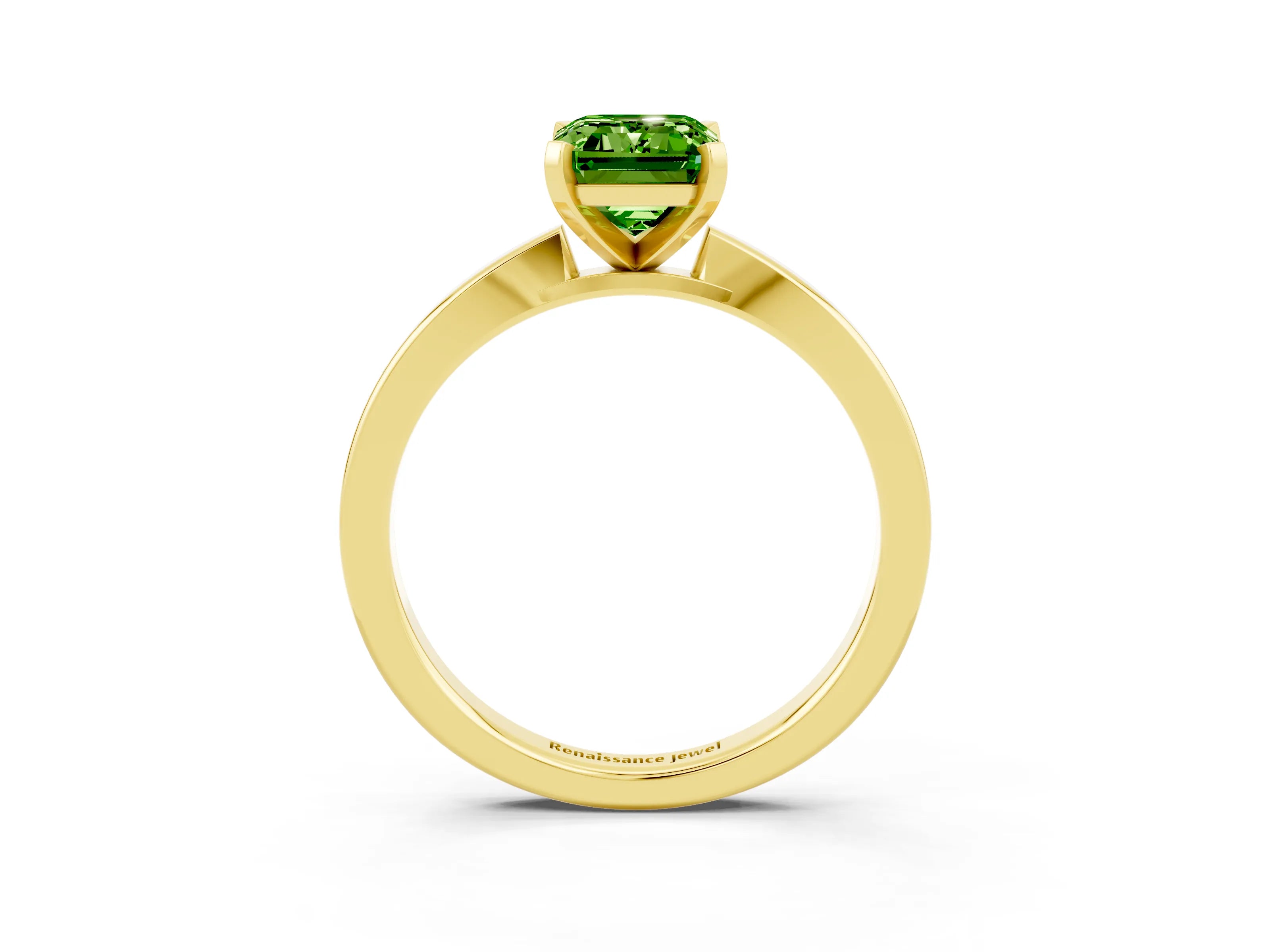 Yellow gold Emerald Cut Peridot Solitaire Engagement Ring with Classic Band and Four-Prong Setting_27