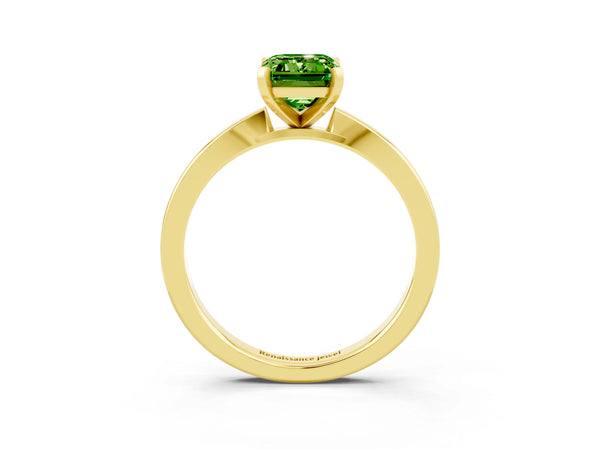 Yellow gold Emerald Cut Peridot Solitaire Engagement Ring with Classic Band and Four-Prong Setting