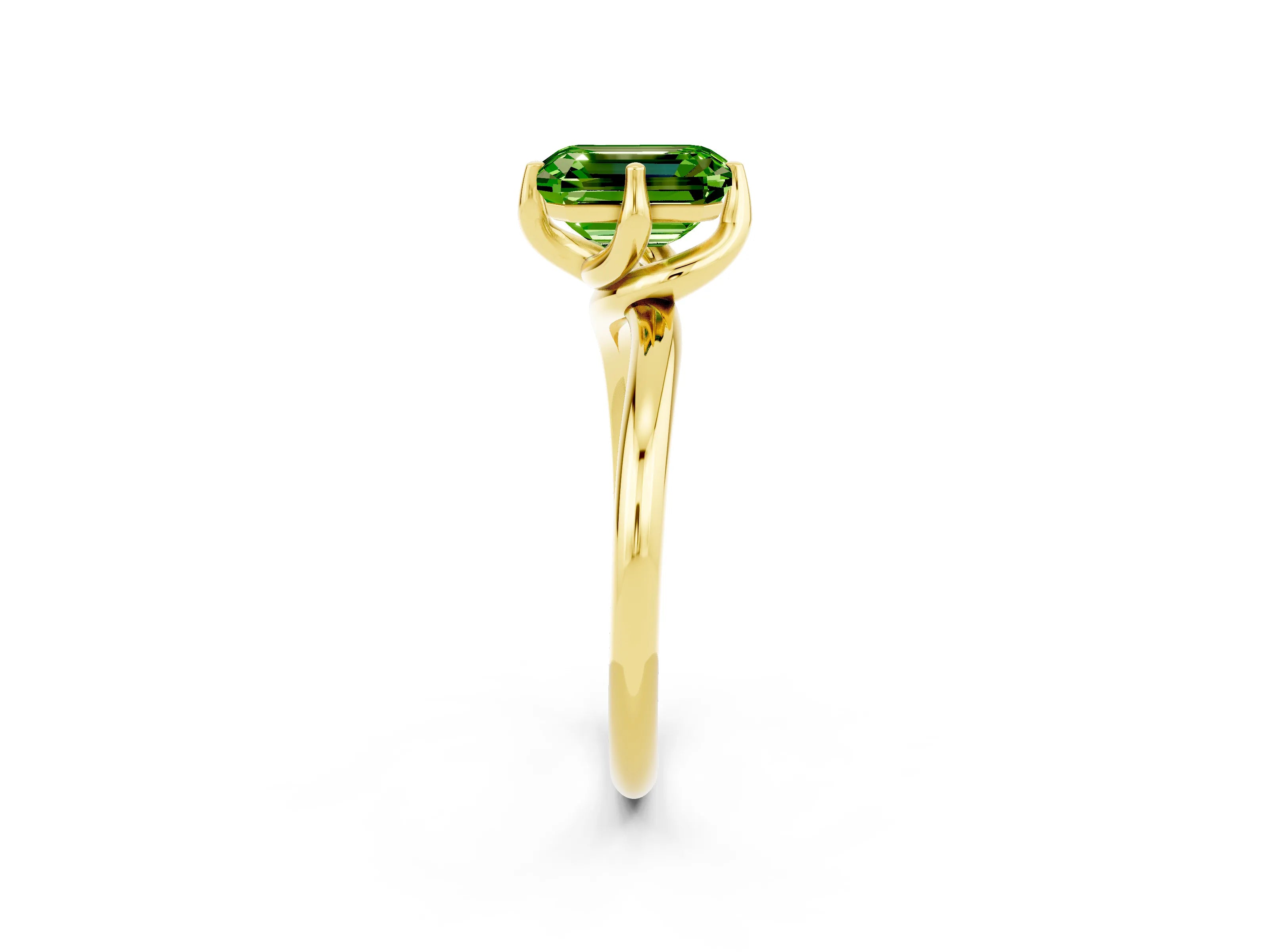 Yellow gold Emerald Cut Peridot Solitaire Engagement Ring with Four-Prong Setting and Classic Band_14