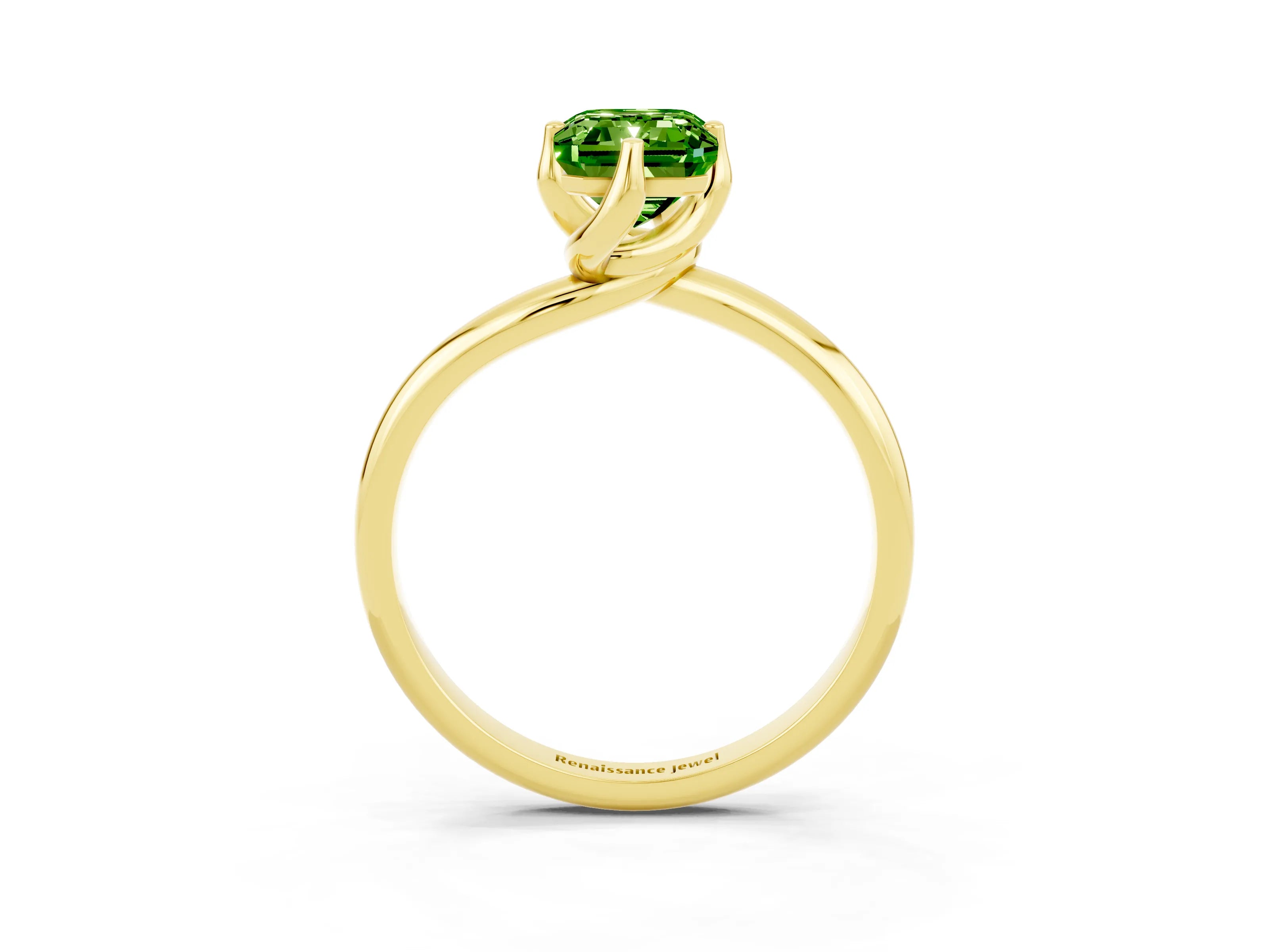Yellow gold Emerald Cut Peridot Solitaire Engagement Ring with Four-Prong Setting and Classic Band_15