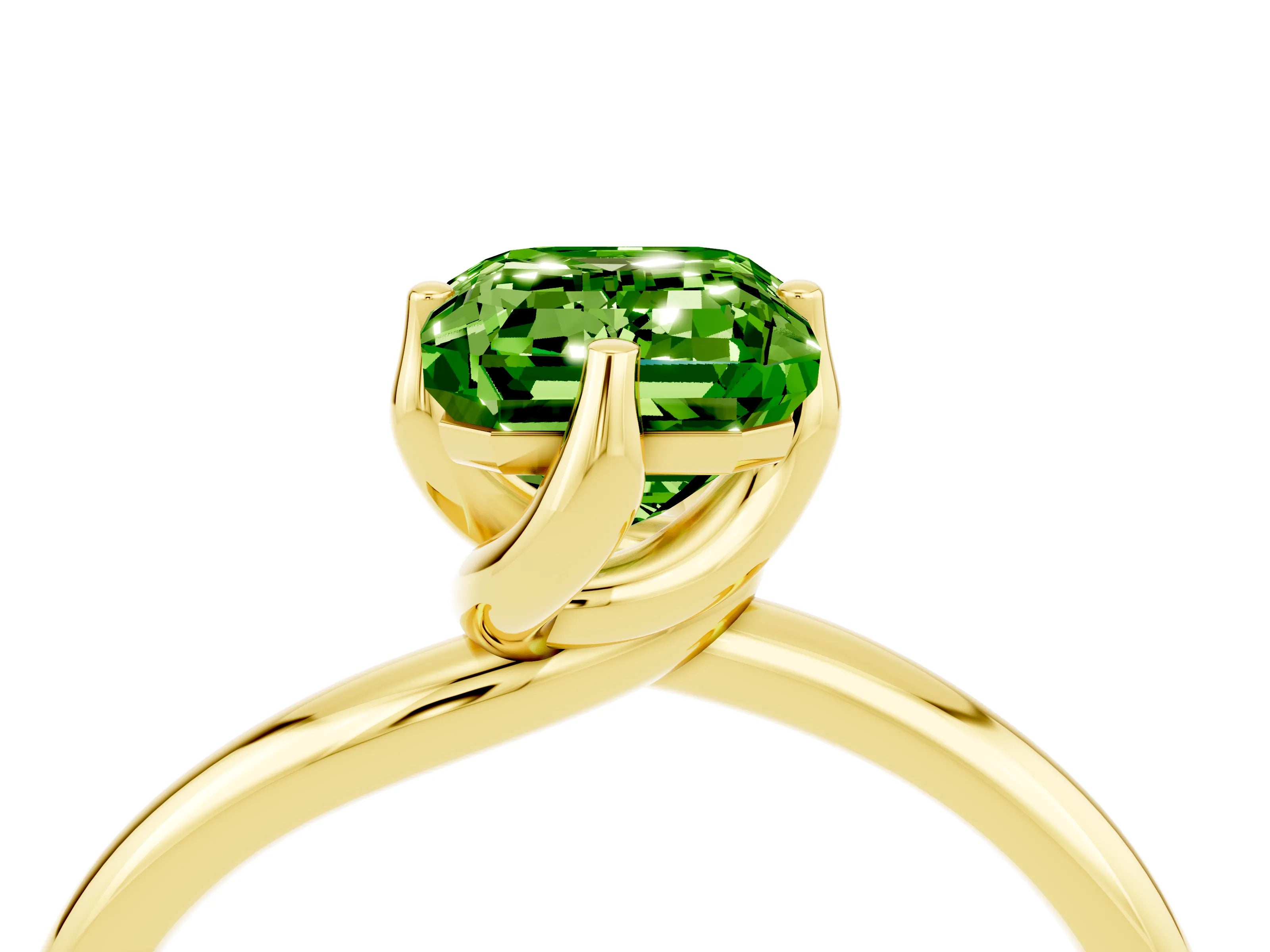 Yellow gold Emerald Cut Peridot Solitaire Engagement Ring with Four-Prong Setting and Classic Band_16