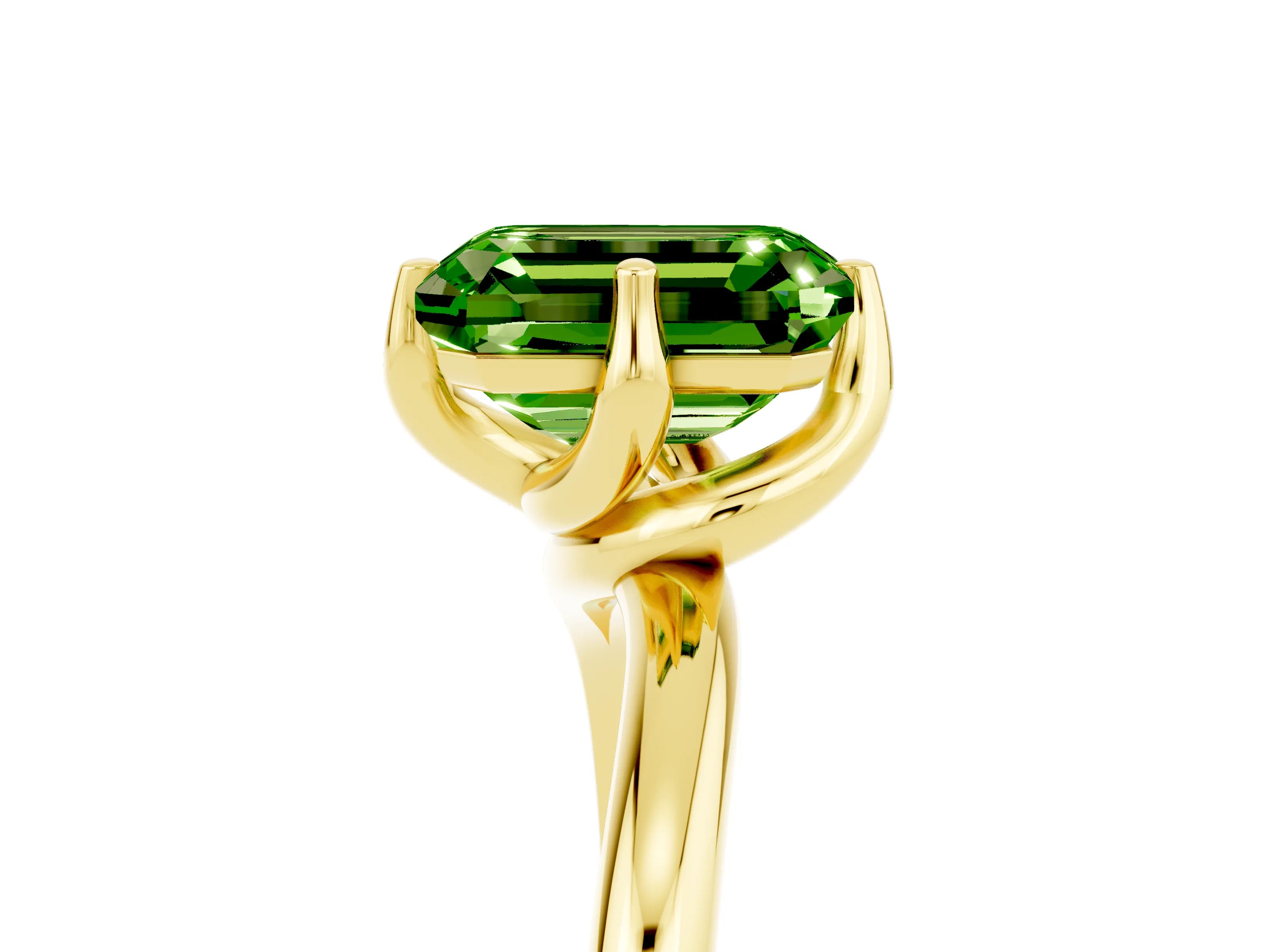 Yellow gold Emerald Cut Peridot Solitaire Engagement Ring with Four-Prong Setting and Classic Band_17