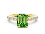 Yellow gold Emerald Cut Peridot Solitaire Engagement Ring with Pavé Band and Four-Prong Setting