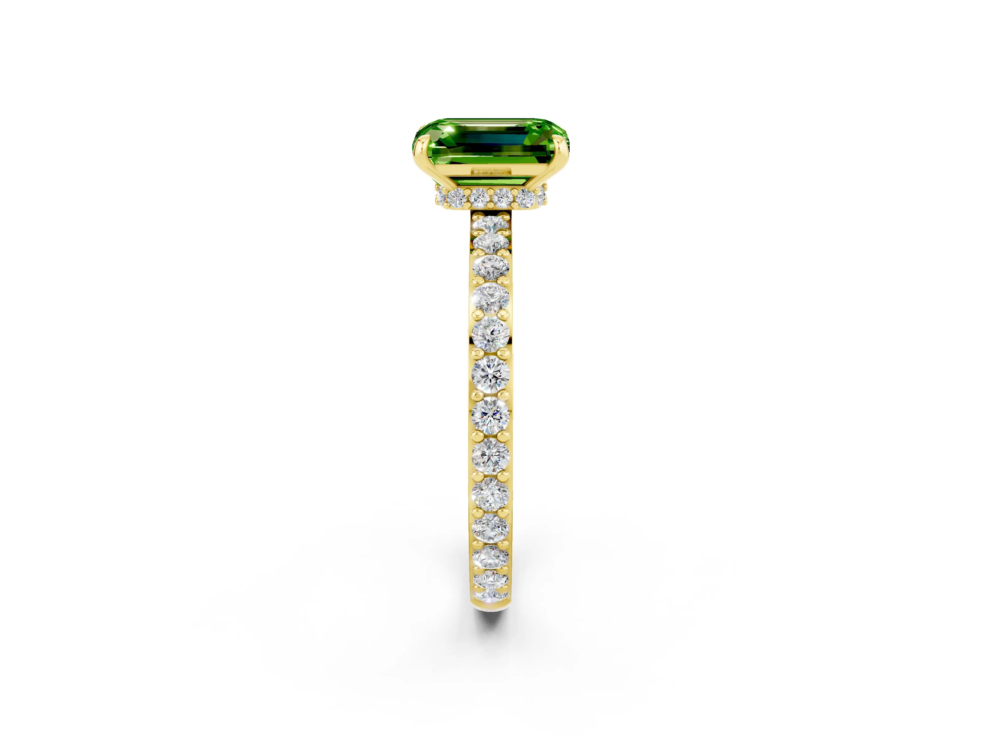 Yellow gold Emerald Cut Peridot Solitaire Engagement Ring with Pavé Band and Four-Prong Setting_2