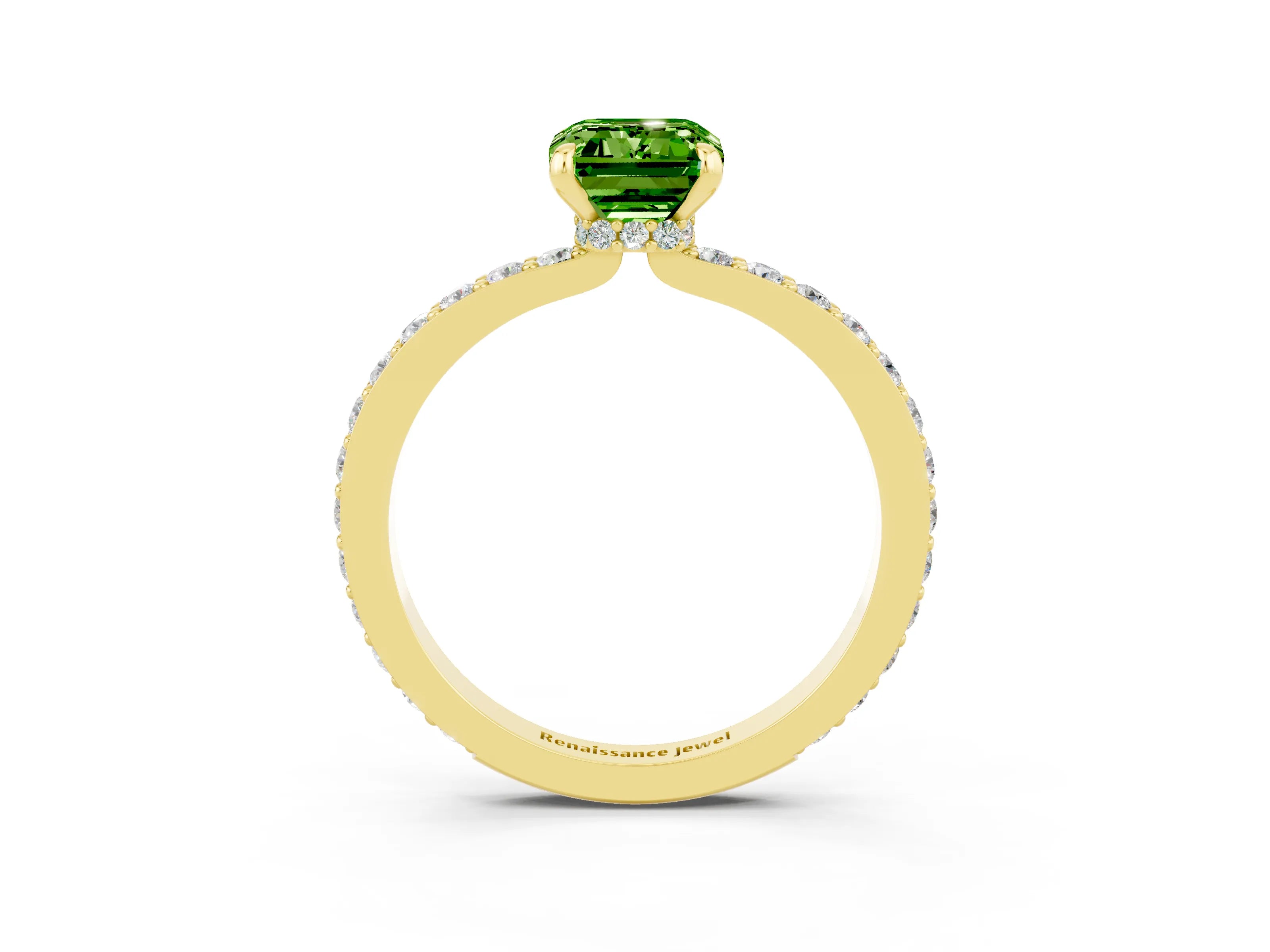 Yellow gold Emerald Cut Peridot Solitaire Engagement Ring with Pavé Band and Four-Prong Setting_3