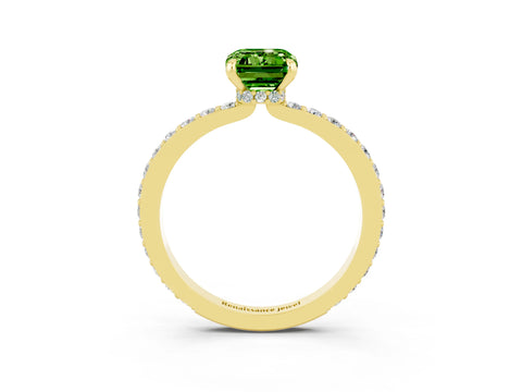 Yellow gold Emerald Cut Peridot Solitaire Engagement Ring with Pavé Band and Four-Prong Setting_3