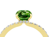 Yellow gold Emerald Cut Peridot Solitaire Engagement Ring with Pavé Band and Four-Prong Setting_4