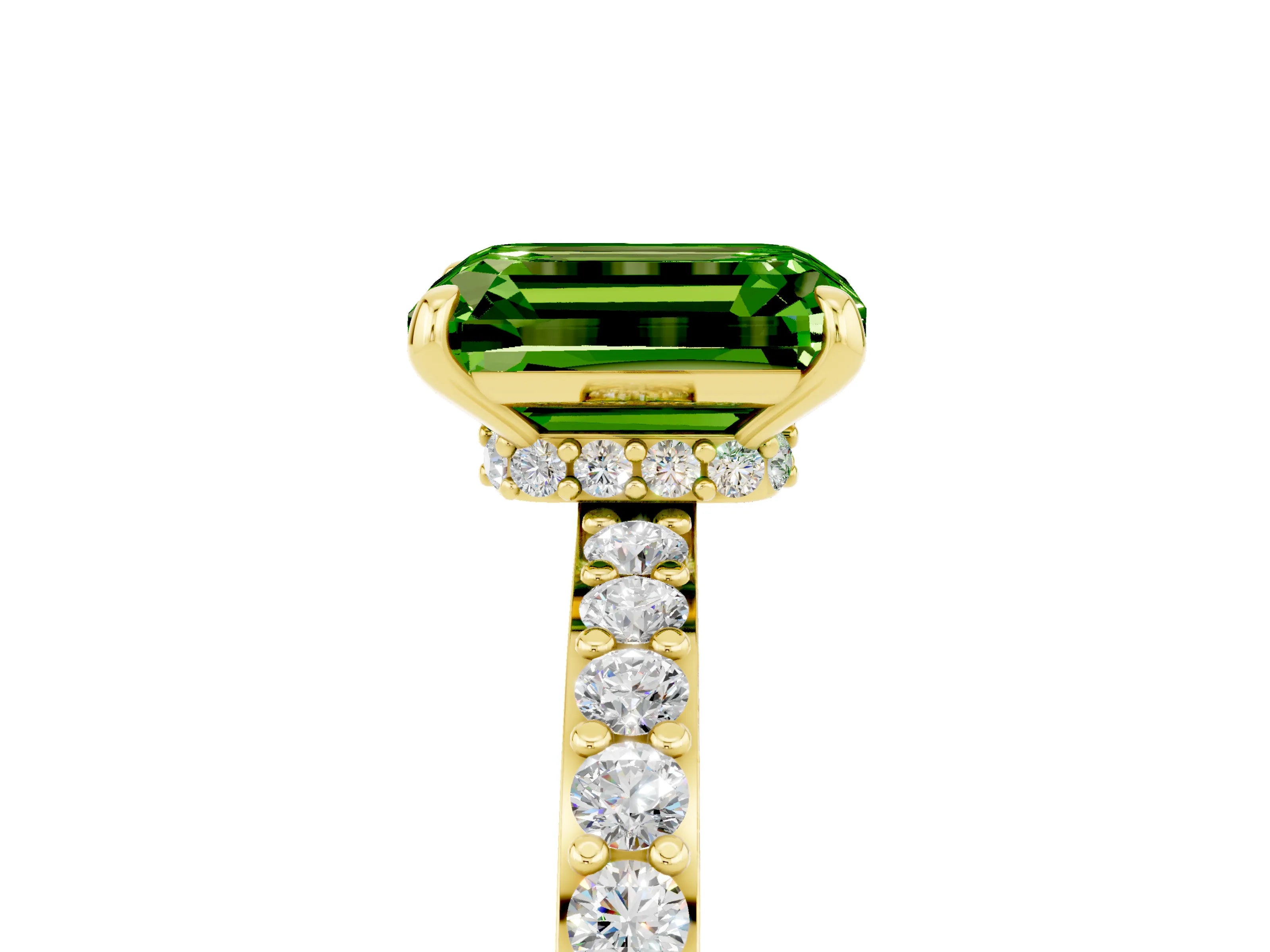 Yellow gold Emerald Cut Peridot Solitaire Engagement Ring with Pavé Band and Four-Prong Setting_5