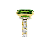 Yellow gold Emerald Cut Peridot Solitaire Engagement Ring with Pavé Band and Four-Prong Setting_5