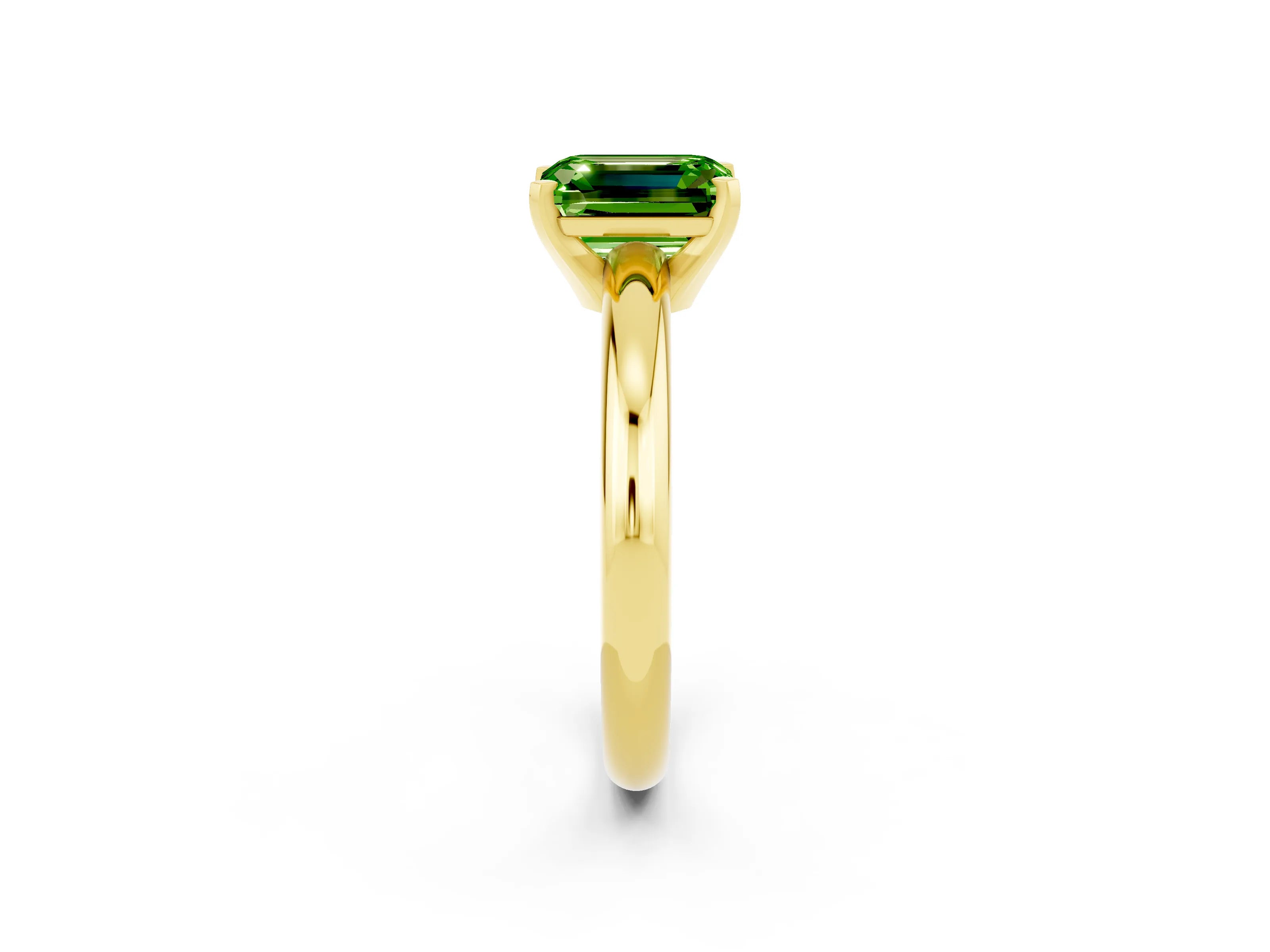 Yellow gold Emerald Cut Peridot Solitaire Engagement Ring with Round Band and Four-Prong Setting_2