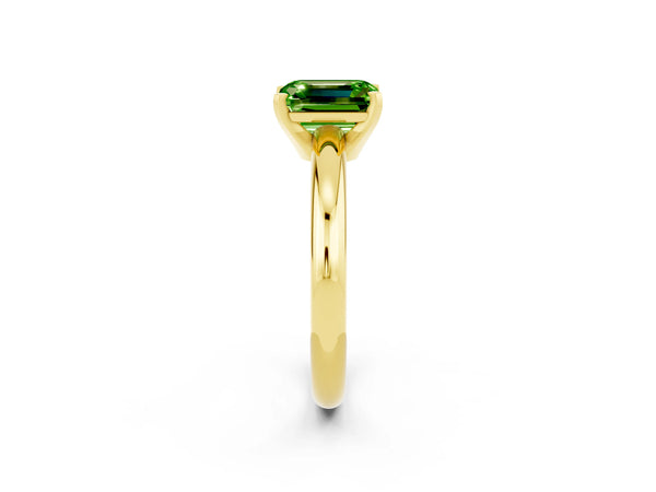 Yellow gold Emerald Cut Peridot Solitaire Engagement Ring with Round Band and Four-Prong Setting