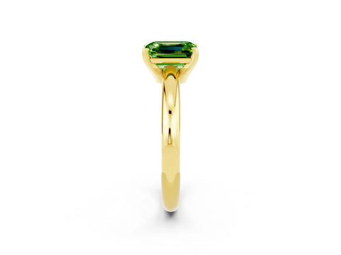 Yellow gold Emerald Cut Peridot Solitaire Engagement Ring with Round Band and Four-Prong Setting_2