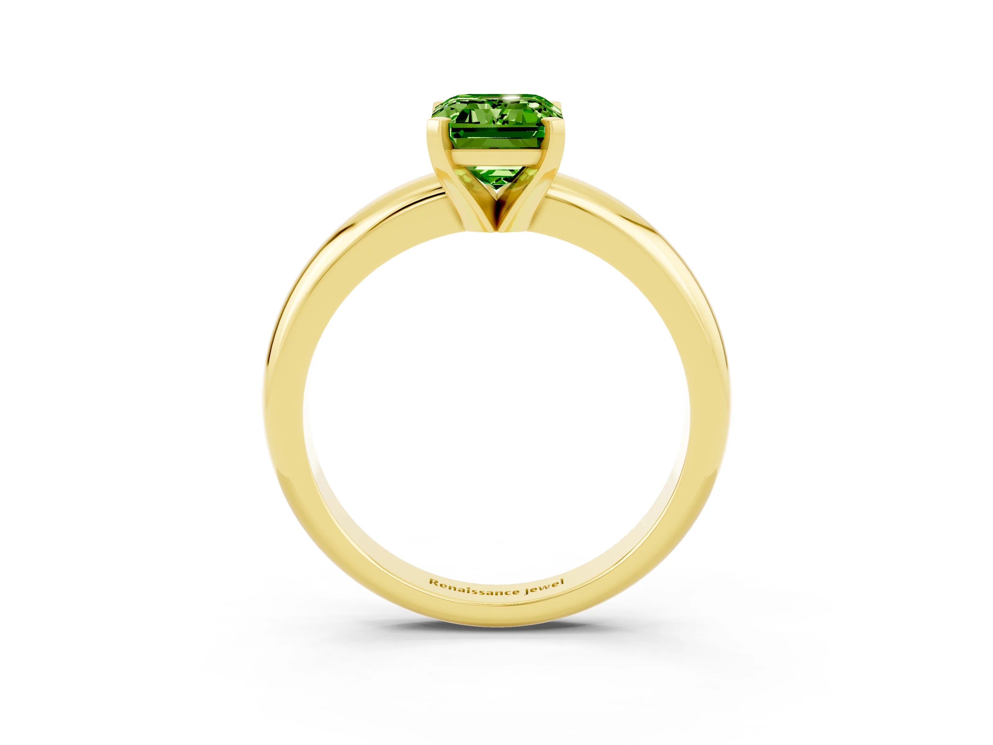 Yellow gold Emerald Cut Peridot Solitaire Engagement Ring with Round Band and Four-Prong Setting_3