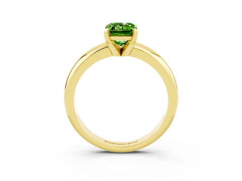 Yellow gold Emerald Cut Peridot Solitaire Engagement Ring with Round Band and Four-Prong Setting_3
