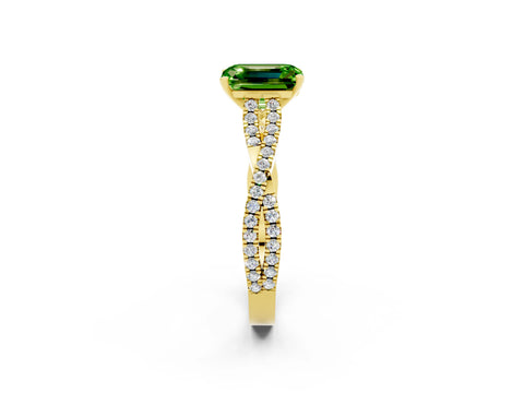 Yellow gold Emerald Cut Peridot Solitaire Engagement Ring with Twisted Pavé Band and Four-Prong Setting_2