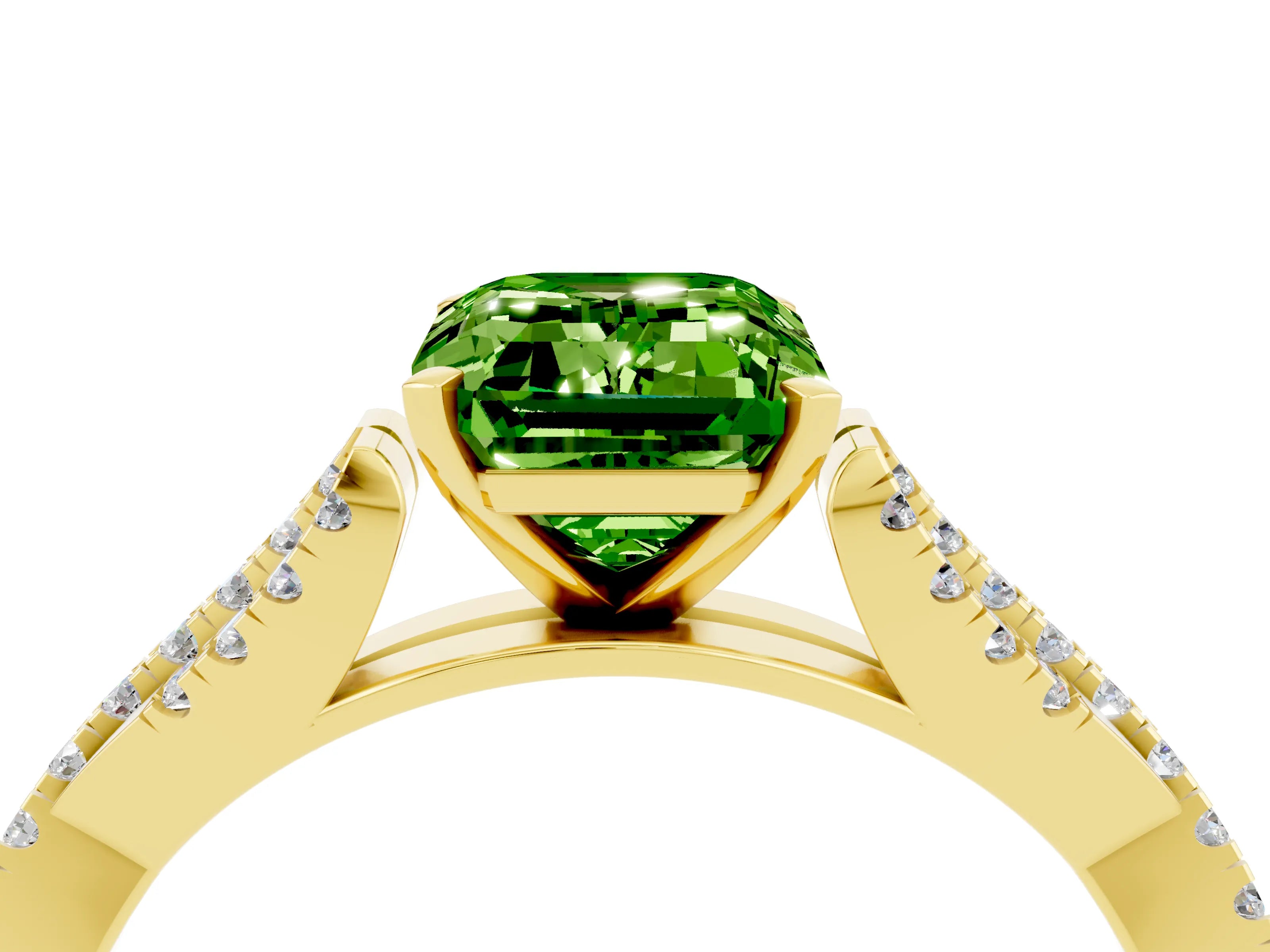 Yellow gold Emerald Cut Peridot Solitaire Engagement Ring with Twisted Pavé Band and Four-Prong Setting_4
