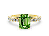 Yellow gold Emerald Cut Peridot Solitaire Pavé Band with Four-Prong Setting