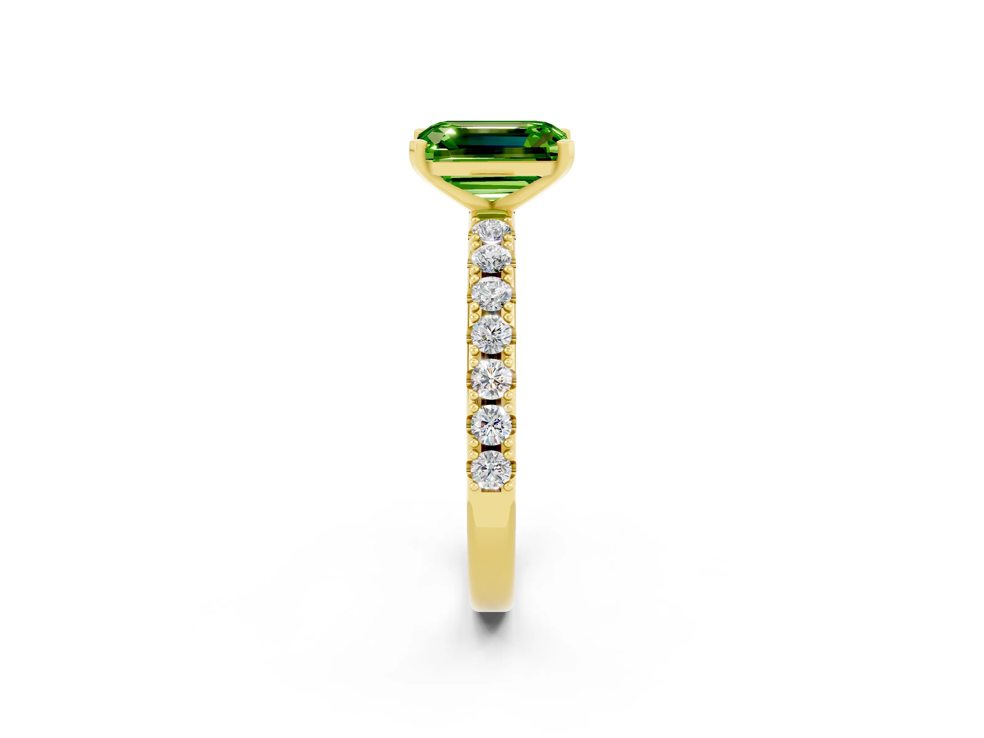 Yellow gold Emerald Cut Peridot Solitaire Pavé Band with Four-Prong Setting_2