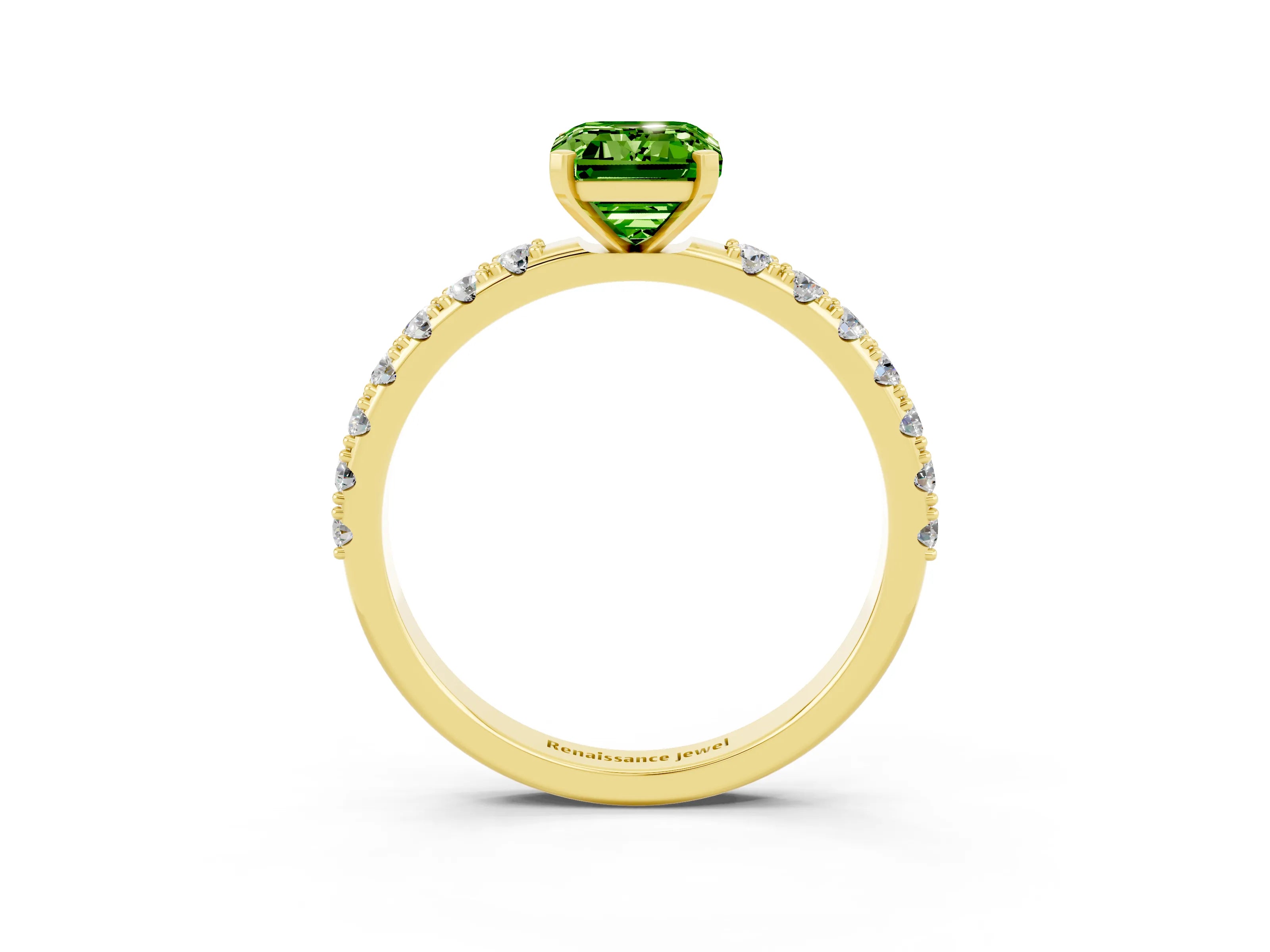 Yellow gold Emerald Cut Peridot Solitaire Pavé Band with Four-Prong Setting_3