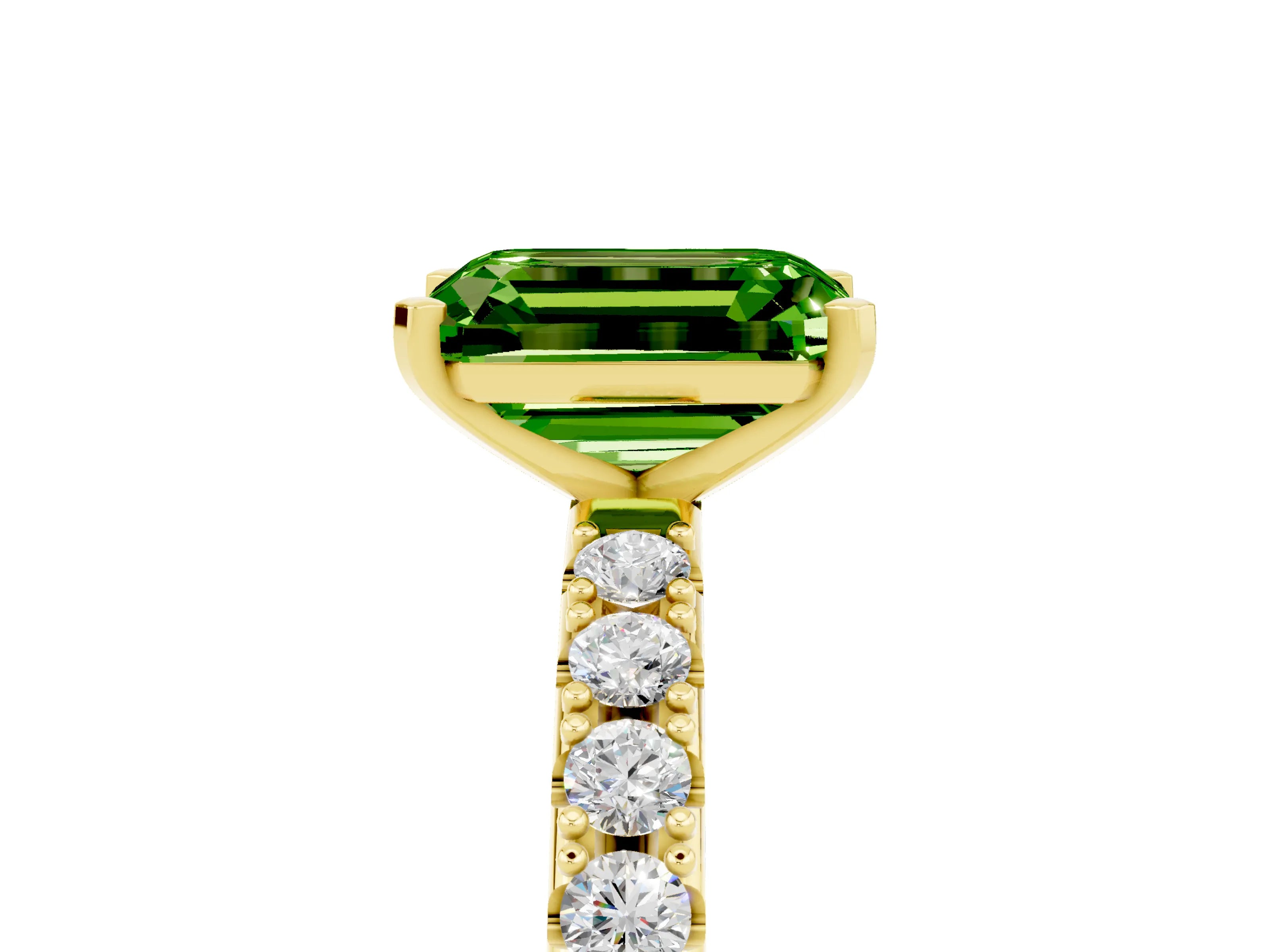 Yellow gold Emerald Cut Peridot Solitaire Pavé Band with Four-Prong Setting_5