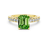 Yellow gold Emerald Cut Peridot Solitaire Pavé Engagement Ring with Round Band and Prong Setting_24