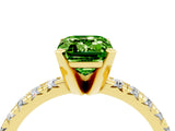 Yellow gold Emerald Cut Peridot Solitaire Pavé Engagement Ring with Round Band and Prong Setting_28